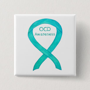Badge Carré 5 Cm Ruban de sensibilisation à l'OCD Turquoise Peintur