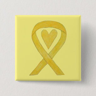 Badge Carré 5 Cm Ruban de sensibilisation au coeur jaune Peintures 