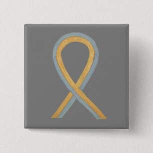 Badge Carré 5 Cm Ruban de sensibilisation au gris et à l'or, bouton