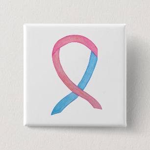 Badge Carré 5 Cm Ruban de sensibilisation rose et bleu - Pins perso
