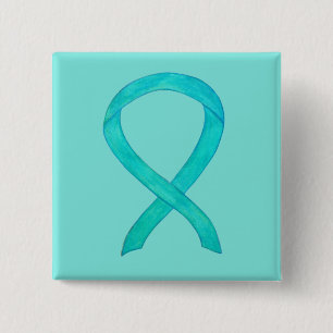 Badge Carré 5 Cm Ruban de sensibilisation turquoise Peinture d'ordi