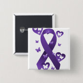Badge Carré 5 Cm Ruban pourpre de conscience (Devant & derrière)