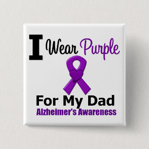 Badge Carré 5 Cm RUBAN POURPRE de maladie d'Alzheimer POUR MON PAPA