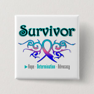 Badge Carré 5 Cm Ruban Tribal Survivant du cancer de la thyroïde