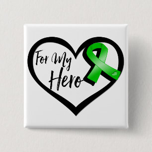 Badge Carré 5 Cm Ruban vert pour mon héros