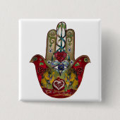 Badge Carré 5 Cm Ruby Pomegranate Heart Red Bird Hamsa (Devant)