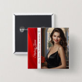 Badge Carré 5 Cm Ruby Shine Pageant Sash Bouton Pin (Devant & derrière)