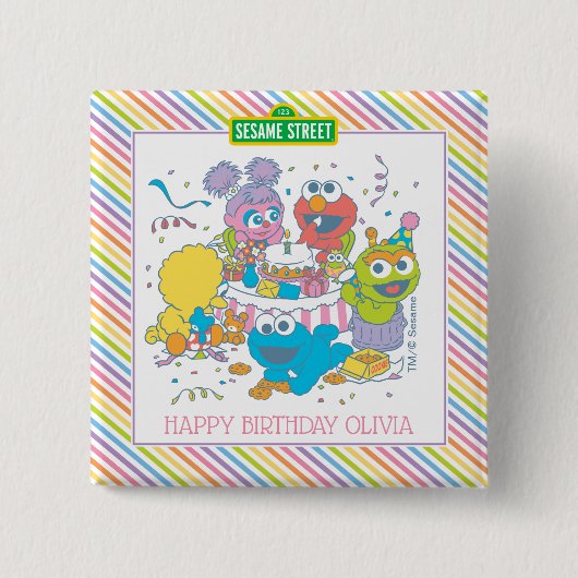 Badge Carré 5 Cm Rue Sésame | Premier anniversaire du bébé (Devant)