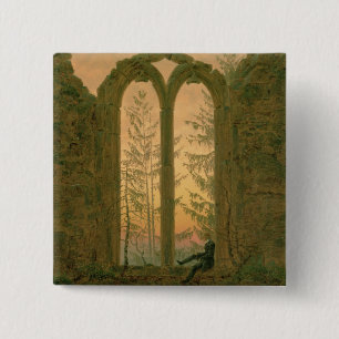 Badge Carré 5 Cm Ruines du monastère 1835-40 d'Oybin