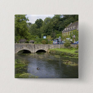 Badge Carré 5 Cm Ruisseau à truites dans le village de Bibury,