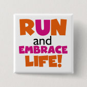 Badge Carré 5 Cm Run and Embrassez Life Orange Pink (Devant)