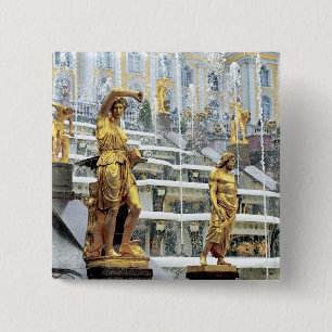 Badge Carré 5 Cm Russie, Saint-Pétersbourg, Peterhof, Samson et