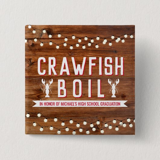 Badge Carré 5 Cm Rustic Crawfish Boil Graduation Reunion Party (Devant)