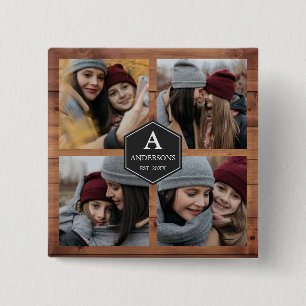 Badge Carré 5 Cm Rustic Grange Wood 4 Photos Famille Photo Collage