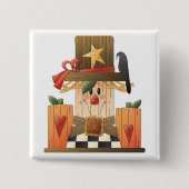 Badge Carré 5 Cm Rustique automne Scarecrow avec Citrouilles et Cor (Devant)