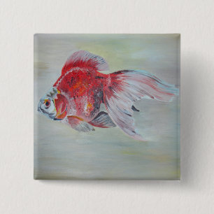 Badge Carré 5 Cm Ryukin Goldfish Acrylic Painting