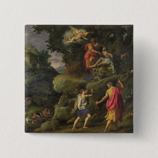 Badge Carré 5 Cm Sacrifice d'Isaac, 1601 (huile sur le panneau) (Devant)