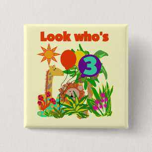 Badge Carré 5 Cm Safari 3ème anniversaire Tshirts et cadeaux