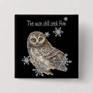 Badge Carré 5 Cm Sages Cherchent Encore Lui Citation Hibou Oiseau