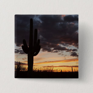 Badge Carré 5 Cm Saguaro Sunset III Arizona Desert Paysage
