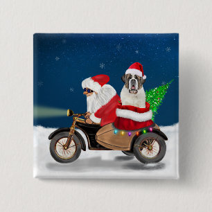 Badge Carré 5 Cm Saint Bernard Chien Noël Père Noël