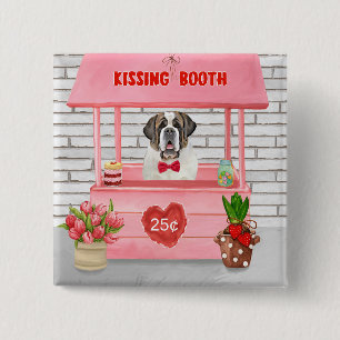 Badge Carré 5 Cm Saint Bernard Dog Valentine's Day Kissing Booth