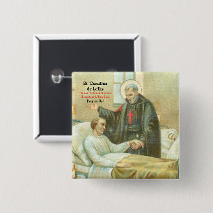 Badge Carré 5 Cm Saint Camille réconfortant un malade (M 021)