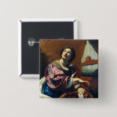 Badge Carré 5 Cm Saint Cecilia par Simon Vouet (Devant & derrière)