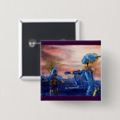 BADGE CARRÉ 5 CM SAINT GEORGE ET ALIEN DRAGON (Devant & derrière)