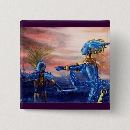 BADGE CARRÉ 5 CM SAINT GEORGE ET ALIEN DRAGON (Devant)