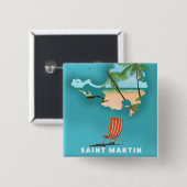Badge Carré 5 Cm Saint Martin Carte illustrée. (Devant & derrière)