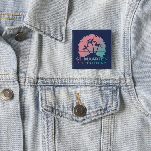 Badge Carré 5 Cm Saint-Martin | Sint Martin Retro Gradient (En situation)