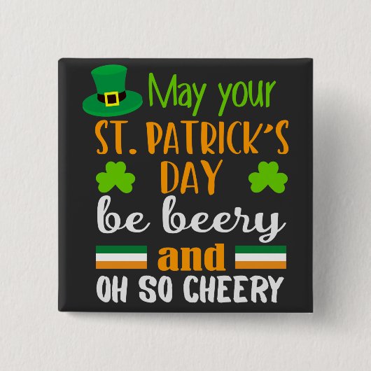 Badge Carré 5 Cm Saint-Patrick beery et joyeux (Devant)