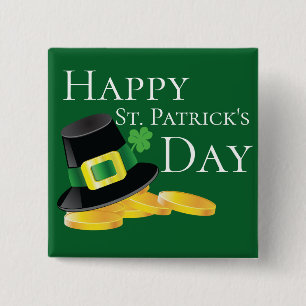 Badge Carré 5 Cm Saint Patrick's Day Leprechaun Casquette & Gold Co
