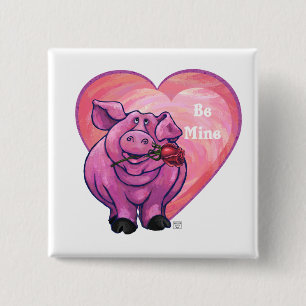 Badge Carré 5 Cm Saint Valentin au cochon