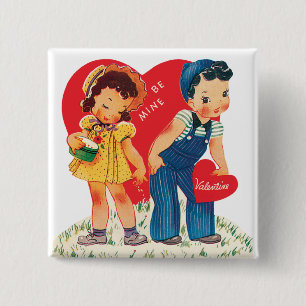 Badge Carré 5 Cm Saint Valentin, Coeurs Vintages pour filles et gar