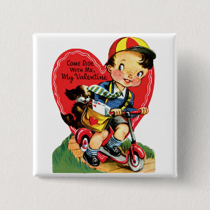 Badge Carré 5 Cm Saint-Valentin Rétro, Garçon Vintage sur un Scoote