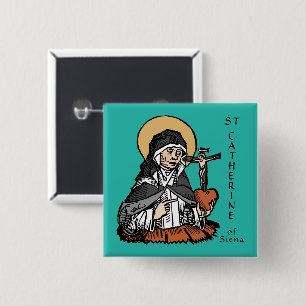Badge Carré 5 Cm Sainte Catherine de Sienne avec un cœur surmonté d