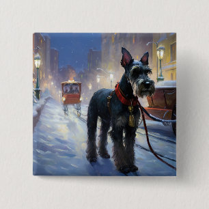Badge Carré 5 Cm Saison de Noël des Schnauzer miniatures