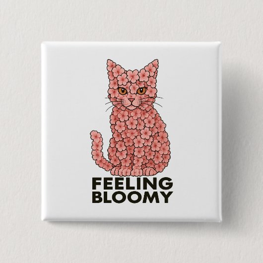 Badge Carré 5 Cm Sakura Fleurs Chat Sentiment de Bloomie (Devant)