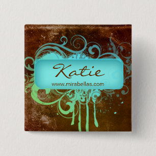 Badge Carré 5 Cm Salon Name Tag Button Brooch blue grunge flower