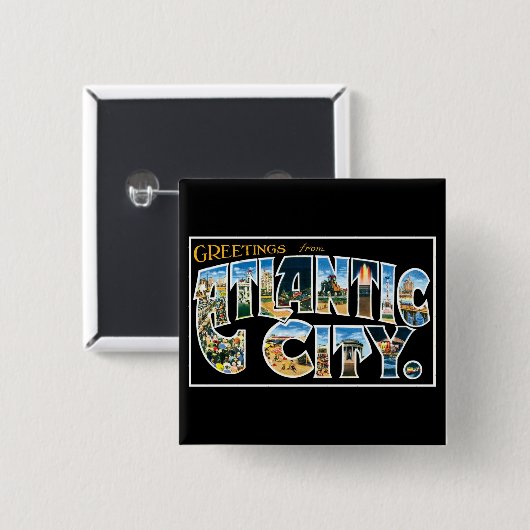 Badge Carré 5 Cm Salutations d'Atlantic City ! (Devant & derrière)