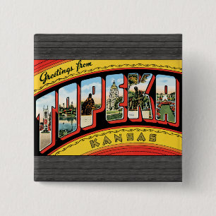 Badge Carré 5 Cm Salutations De Topeka Kansas, Vintage