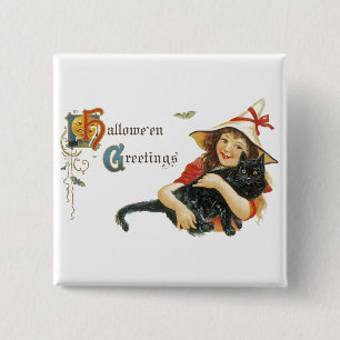Badge Carré 5 Cm Salutations vintage d'Halloween