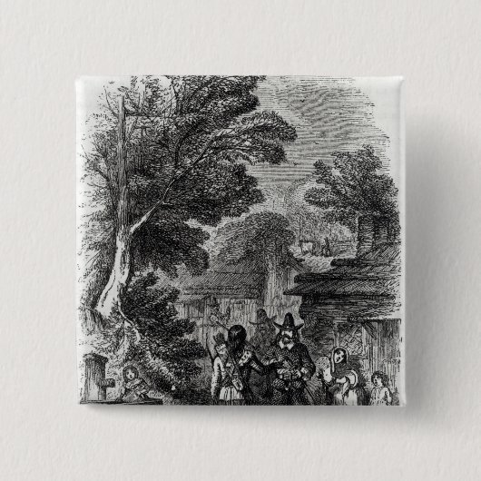 Badge Carré 5 Cm Samoset, le visiteur indien (Devant)