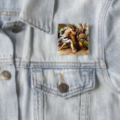Badge Carré 5 Cm Samson Et Le Lion (En situation)