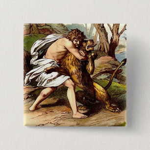 Badge Carré 5 Cm Samson Et Le Lion