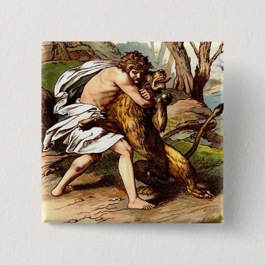 Badge Carré 5 Cm Samson Et Le Lion (Devant)