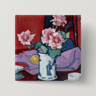 Badge Carré 5 Cm Samuel John Peploe Rose Roses, Vase Chinoise