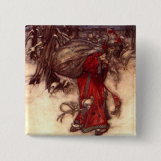 Badge Carré 5 Cm Santa Claus Arthur Rackham (Devant)